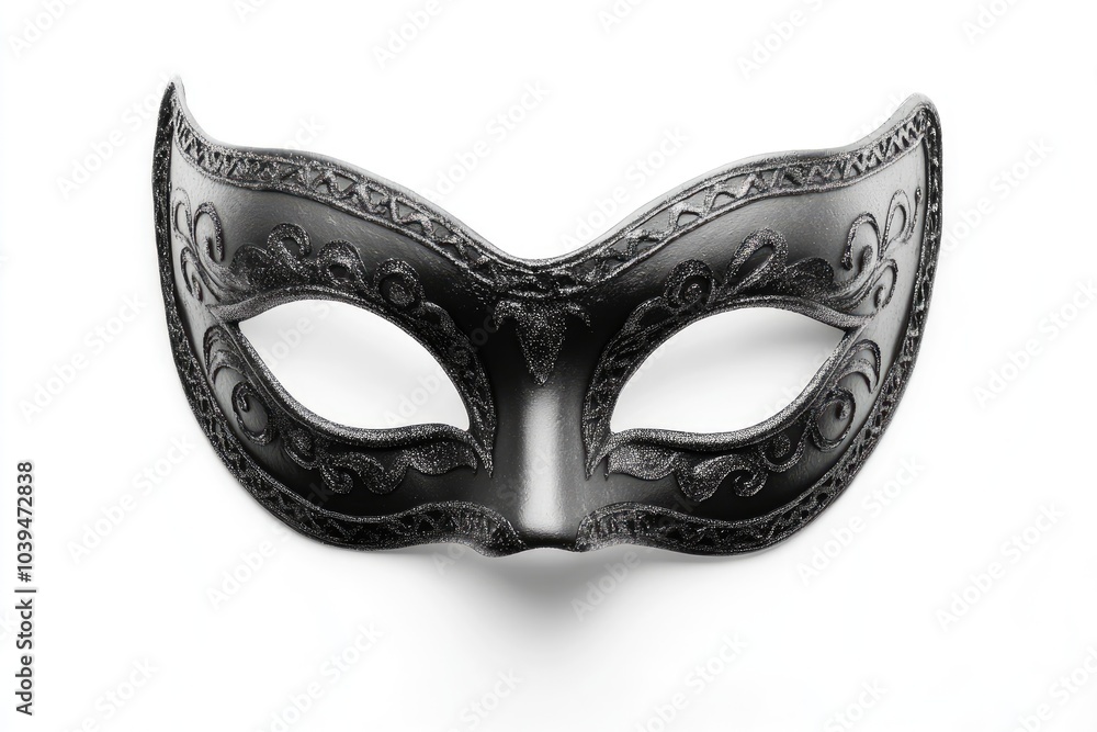 Black Venetian Carnival Mask with Intricate Floral Design Black Venetian Carnival Mask with Intricate Floral Design