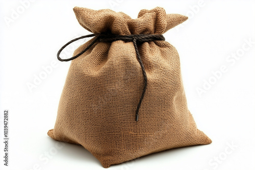 A rustic burlap sack tied with twine, ideal for storage or decorative purposes in home and garden settings