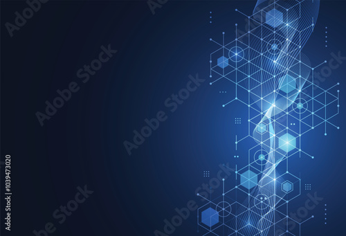 Abstract technology blue hexagons pattern background for Network connection concept with mesh dots and lines innovation. Vector illustration