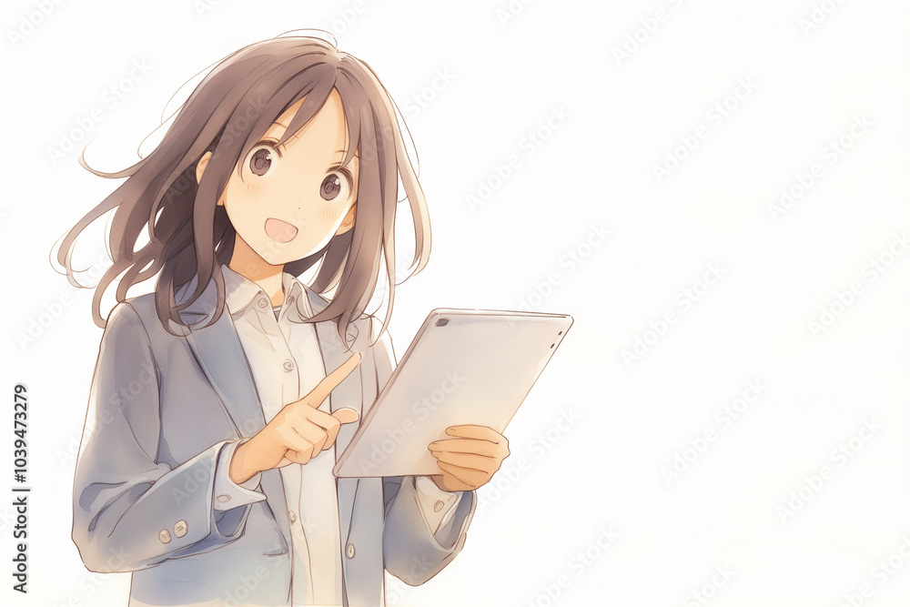 タブレットを使って説明する女性 タブレットを使って説明する女性
