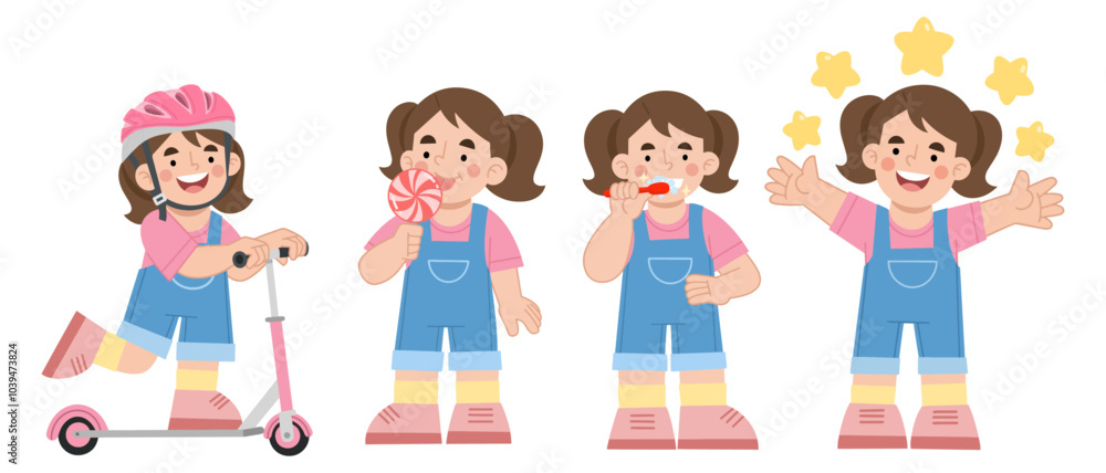 Vector illustration set of happy little girl activities Vector illustration set of happy little girl activities