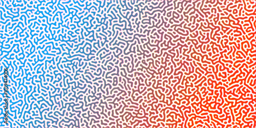 Abstract Reaction-diffusion Turing pattern natural texture blue and red gradient color scheme. Linear design with biological algorithm psychedelic background. Reaction-diffusion or truing patter
