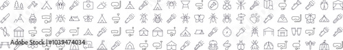 Camping Thin Line Icon Set. Editable Stroke. Suitable for Banners, Cards, Social Networks, Apps