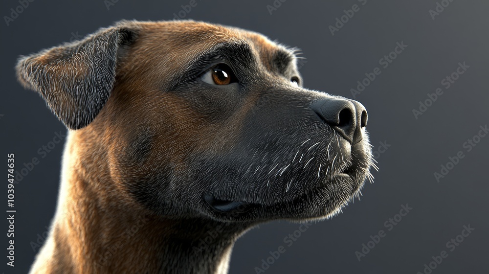 A tight shot of a dog's face against a gray backdrop, with a softly blurred depiction of its head A tight shot of a dog's face against a gray backdrop, with a softly blurred depiction of its head
