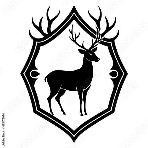 deer with the sign of saint hubert forest graphic in a decorative frame