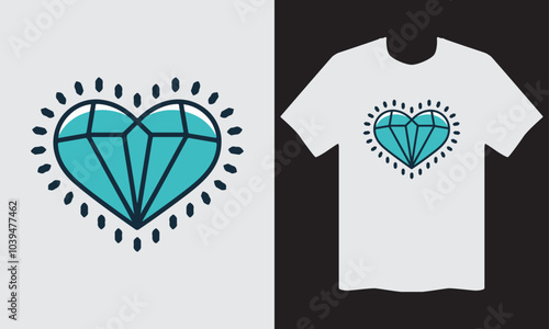 Creative Diamond shaped Heart T-Shirt Design Vector Template, Trendy T-Shirt 