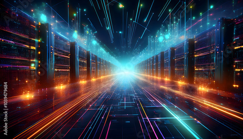 Wallpaper Mural Futuristic data center a visual journey through light and technology in the digital age Torontodigital.ca