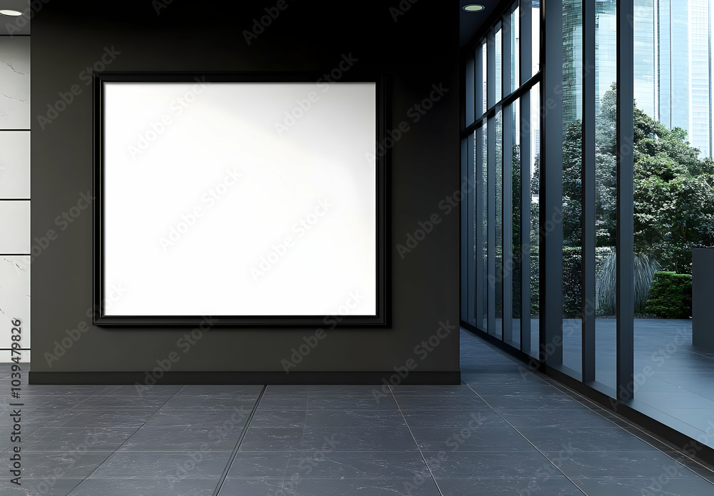 Empty Mockup Poster on Wall in Modern Interior Empty Mockup Poster on Wall in Modern Interior