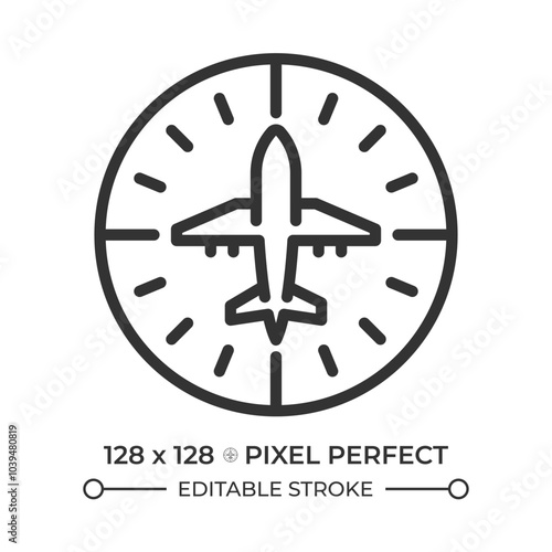 Heading indicator linear icon. Aviation instrument used for navigation. Maintain direction during flight. Thin line illustration. Contour symbol. Vector outline drawing. Editable stroke