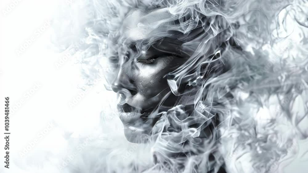A mysterious young woman portrait made of smoke A mysterious young woman portrait made of smoke