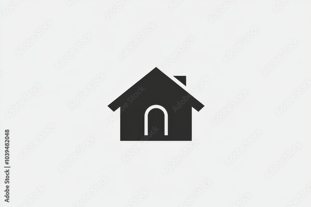 Minimalist black and white house icon with an arched door set against a soft gray background symbolizing modern simplicity in architecture and home design Minimalist black and white house icon with an arched door set against a soft gray background symbolizing modern simplicity in architecture and home design