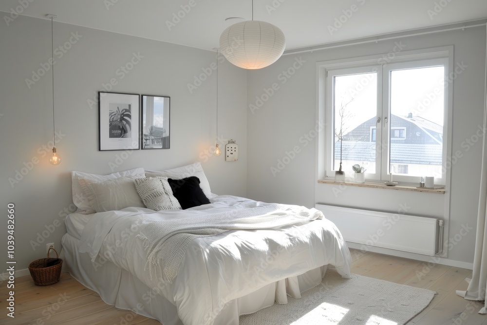 Minimal white bedroom with cozy elements and modern design Minimal white bedroom with cozy elements and modern design