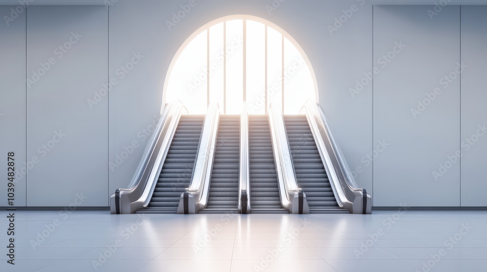 Obraz premium modern escalator leading to bright light