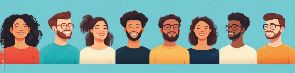 Happy multiethnic men and women standing together, Generative AI Happy multiethnic men and women standing together, Generative AI