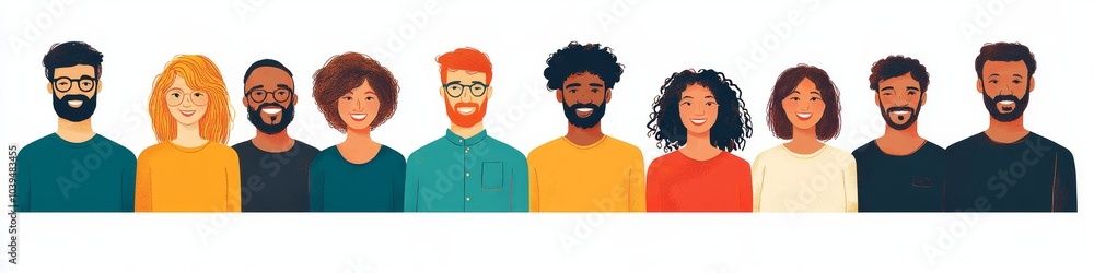 Happy multiethnic men and women standing together, Generative AI
