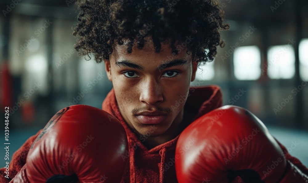 Young man practicing boxing, Generative AI