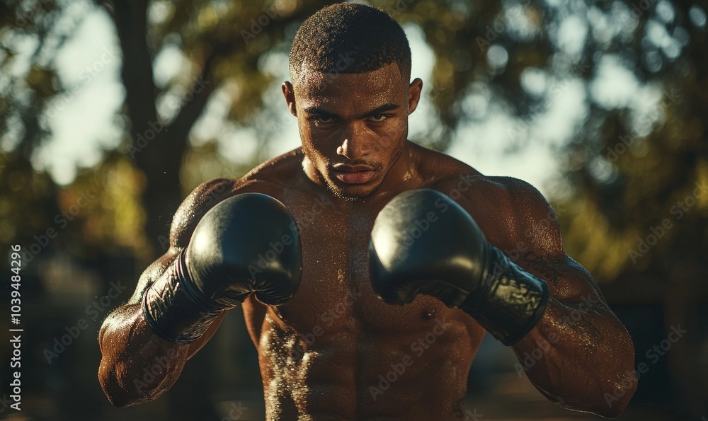 Young man practicing boxing, Generative AI