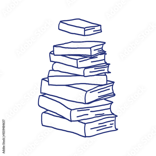 Book sketch set. Hand drawn blue pen or marker drawing. Primitive kids picture