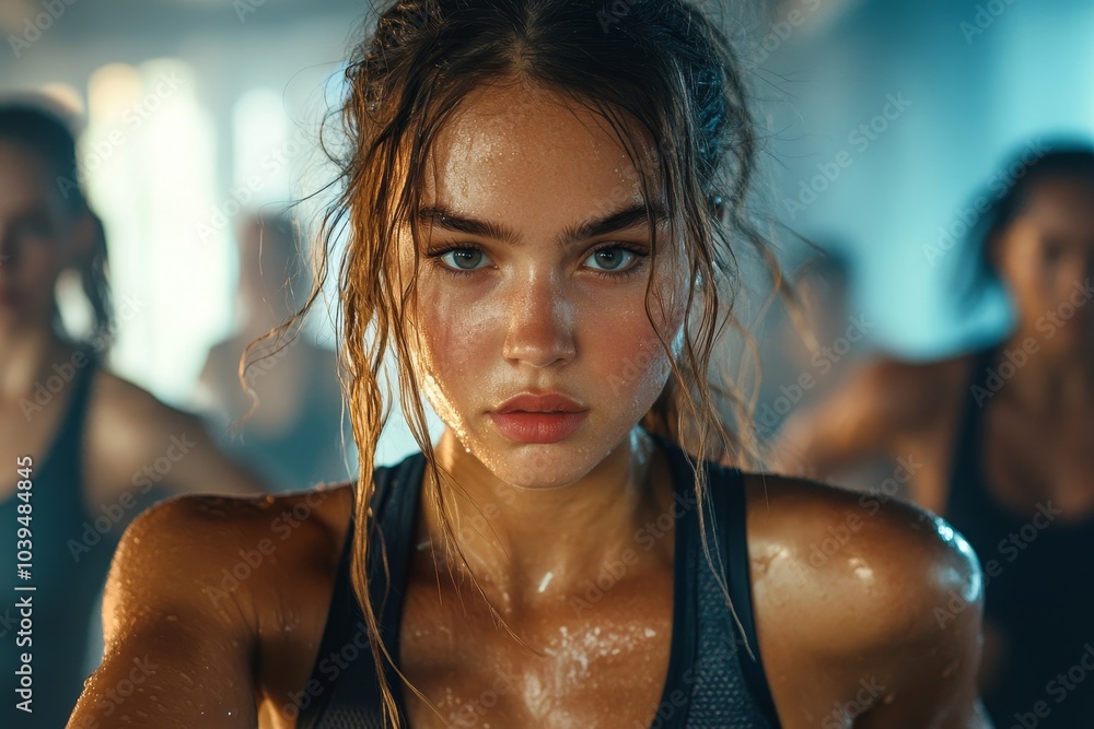 Intense workout at a fitness studio, Generative AI