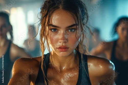 Obraz na płótnie Intense workout at a fitness studio, Generative AI w salonie