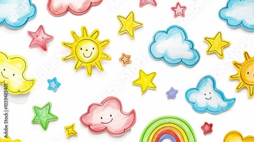 bright background rainbow, sun and clouds.