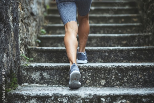 Obraz na płótnie Fitness woman running up on steps, Generative AI w salonie