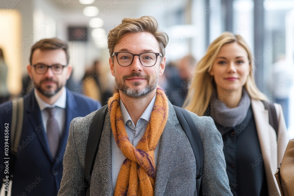 Business colleagues arriving at conference, Generative AI