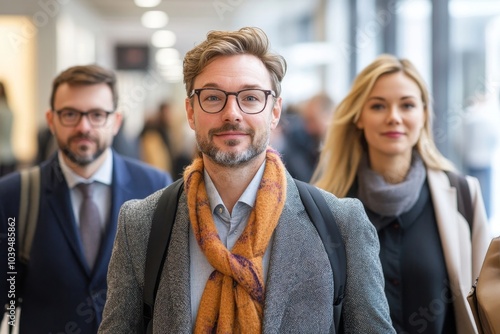 Obraz na płótnie Business colleagues arriving at conference, Generative AI w salonie
