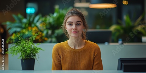 Obraz na płótnie Receptionist at front desk in office, Generative AI w salonie