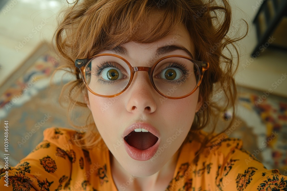Excited and expressive creative woman wearing eyeglasses, Generative AI