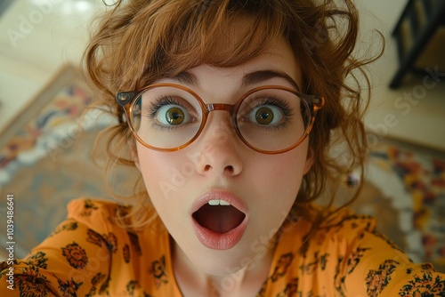 Obraz na płótnie Excited and expressive creative woman wearing eyeglasses, Generative AI w salonie