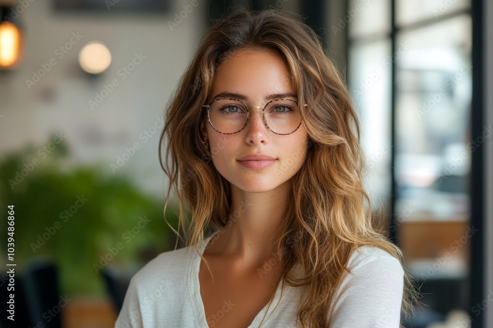 Attractive businesswoman in casuals at modern office, Generative AI