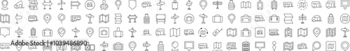 Motorhome, Map Pin, Baggage, Direction Pointer Collection of Thin Icons. Editable Stroke. Suitable for Web Sites, Books, Cards, Apps