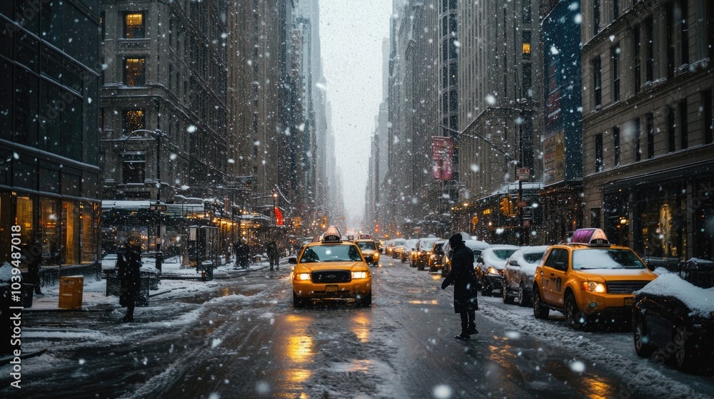 Bustling city street with heavy snowfall, winter wonderland. Snow covered roads, traffic jam. Pedestrians walk snowdrifts. Flakes swirl through air, cozy atmosphere. Charm of urban life. Snow storm. Bustling city street with heavy snowfall, winter wonderland. Snow covered roads, traffic jam. Pedestrians walk snowdrifts. Flakes swirl through air, cozy atmosphere. Charm of urban life. Snow storm.