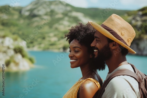 Obraz na płótnie Couple on a honeymoon trip, Generative AI w salonie