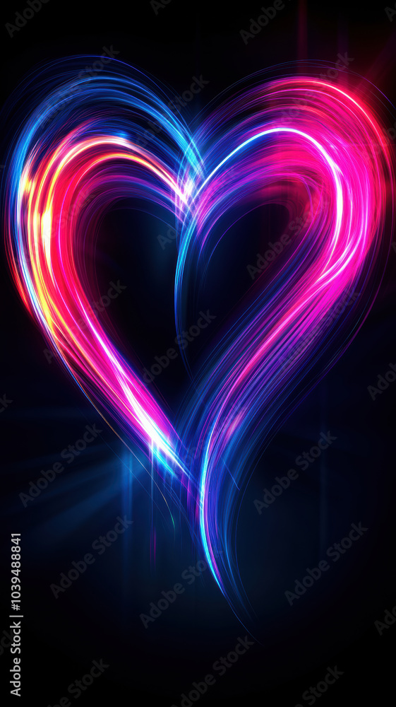 Glowing neon heart with colorful light rays Glowing neon heart with colorful light rays