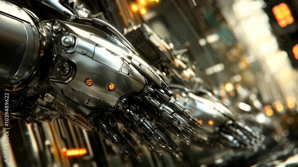 Robotic Arms Assembling Automotive Components in Factory Robotic Arms Assembling Automotive Components in Factory