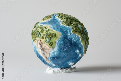 Vivid watercolor globe showcasing soft green landmasses blending harmoniously with vibrant blue oceans.