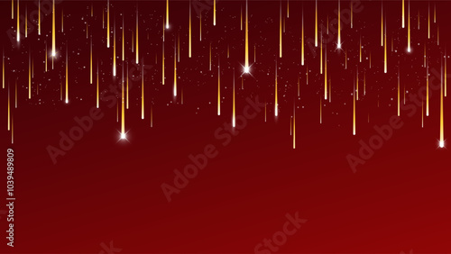 Red gradient background with golden streaks as falling shooting stars. Vector illustration for Christmas and New year festive celebration greeting card
