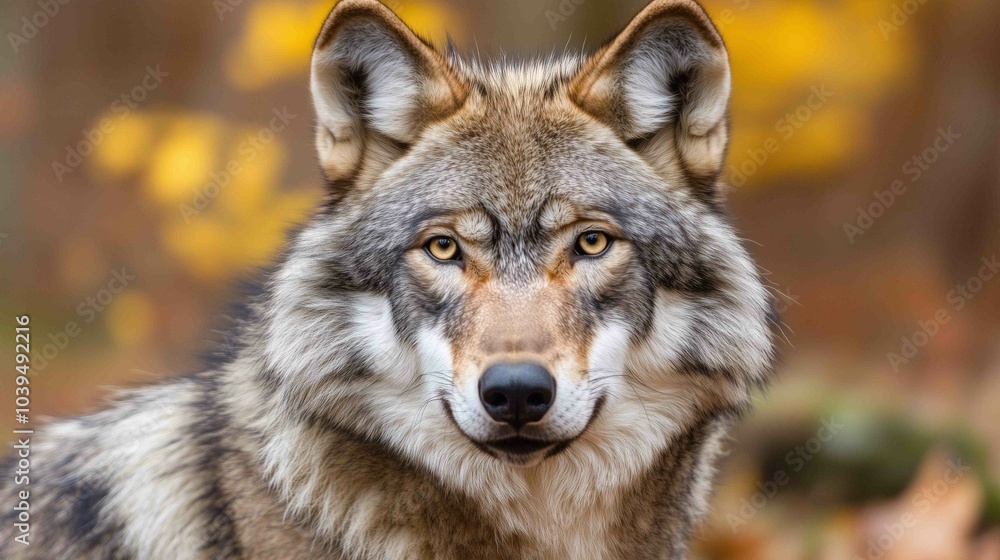 Fototapeta premium Portrait of grey wolf in the forest 