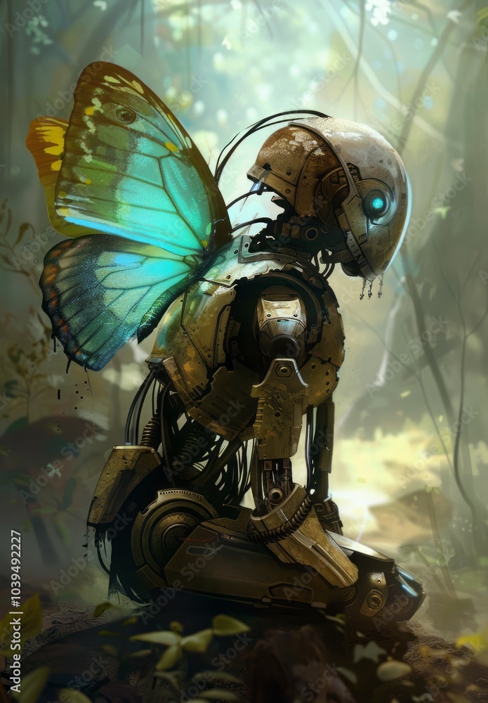 white robot with butterfly wings. white robot with butterfly wings.