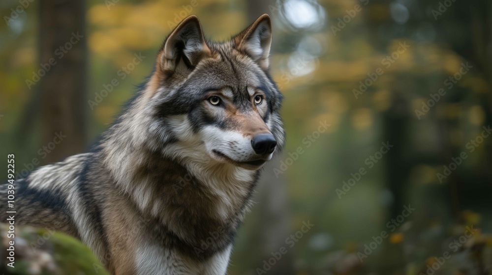 Portrait of grey wolf in the forest
Portrait of grey wolf in the forest