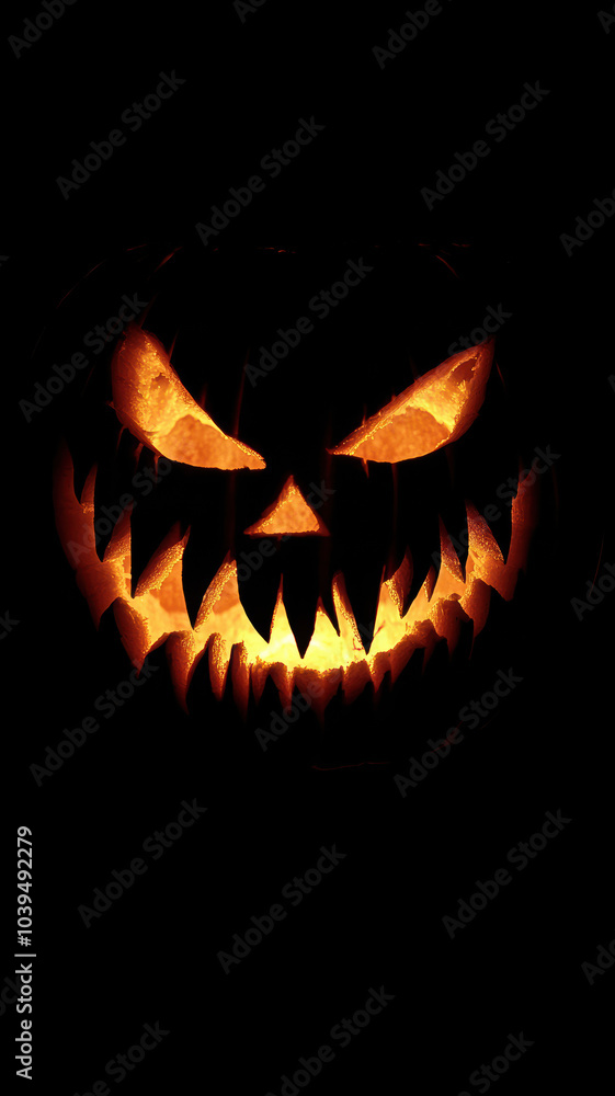 Halloween pumpkin with fangs on black background Halloween pumpkin with fangs on black background