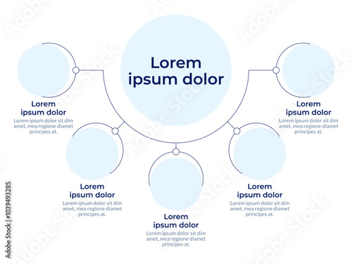 Business process circular diagram infographic. Perfect for visualizing workflows, data mapping. Data visualization with 5 options. Hierarchy chart round. Montserrat SemiBold, Lato Regular fonts used