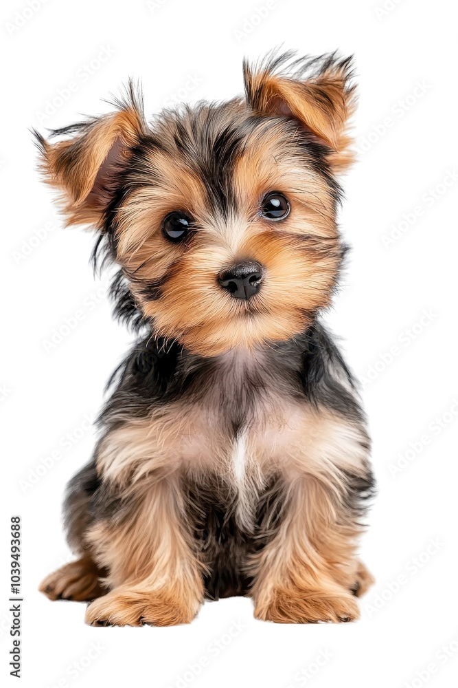A baby Yorkshire Terrier, isolate on white background, with soft, fluffy fur and an endearing expression. cutout png A baby Yorkshire Terrier, isolate on white background, with soft, fluffy fur and an endearing expression. cutout png