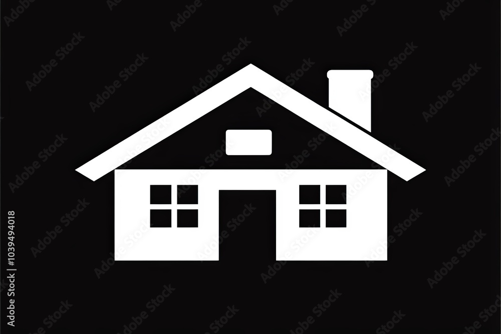 Minimalist white house icon with clean lines and bold contrast set against a black background evoking a modern simple design with a striking visual effect Minimalist white house icon with clean lines and bold contrast set against a black background evoking a modern simple design with a striking visual effect
