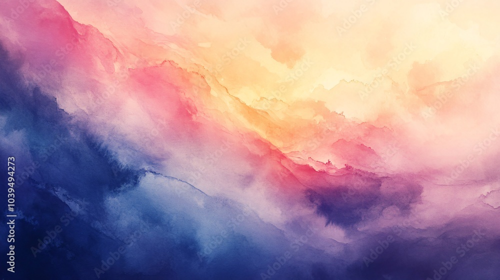 Abstract watercolor background with a vibrant gradient of blue, purple, pink, and yellow. Abstract watercolor background with a vibrant gradient of blue, purple, pink, and yellow.