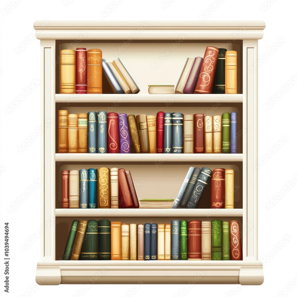 Fototapeta premium A decorative bookshelf filled with various colorful books.
