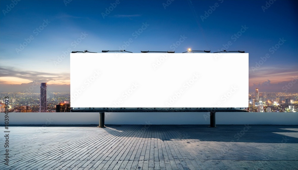 Empty white billboard on roof. Empty white billboard on roof.