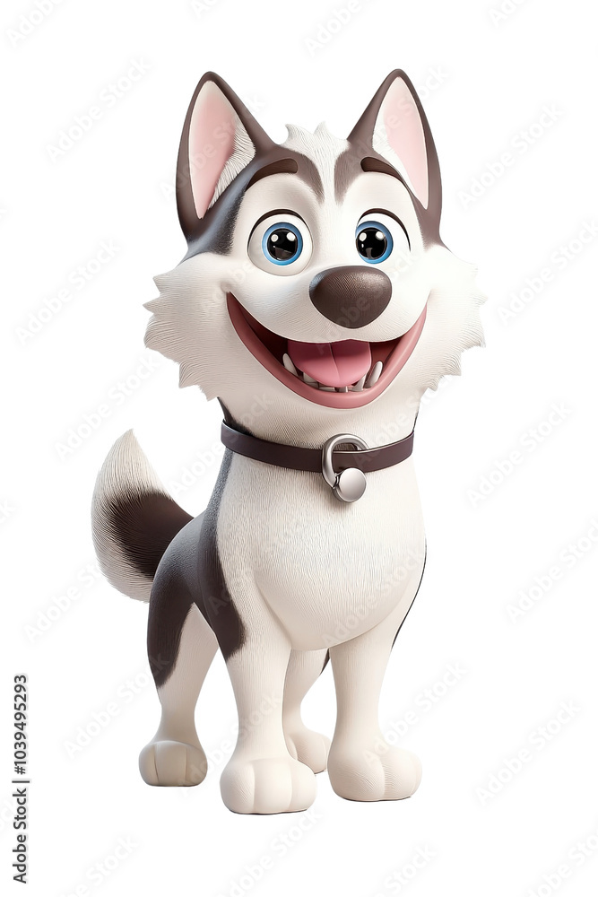 A 3D cartoon Siberian Husky character, isolate on white background, adding a fun and whimsical touch. cutout png A 3D cartoon Siberian Husky character, isolate on white background, adding a fun and whimsical touch. cutout png